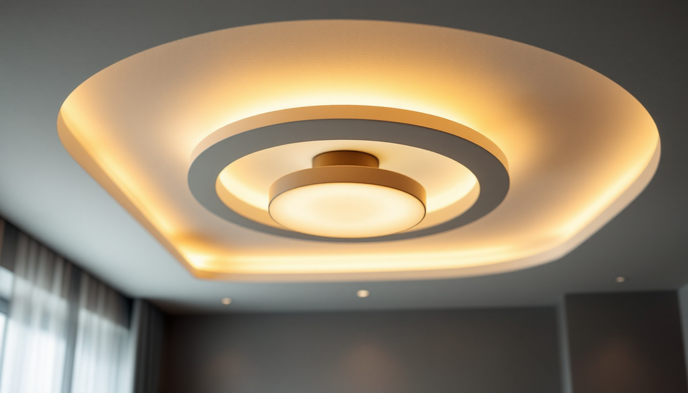 A photograph of a beautifully designed ceiling light fixture in a stylish interior setting