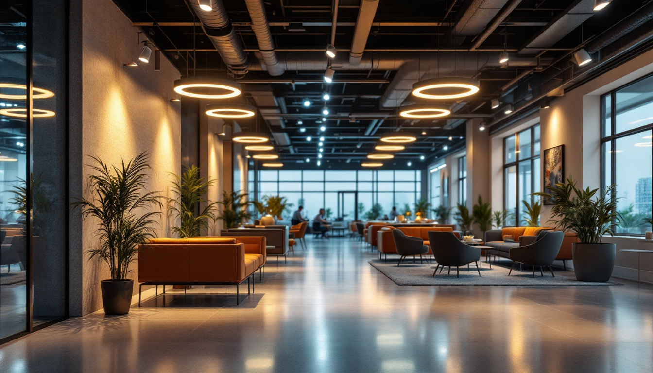 A photograph of a modern commercial space featuring sleek