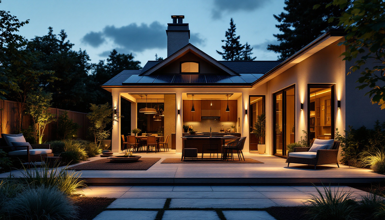A photograph of a beautifully illuminated outdoor space featuring innovative solar lighting solutions