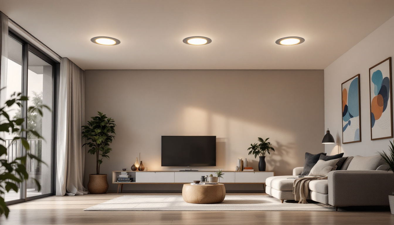 A photograph of a well-lit interior space showcasing 2-inch recessed can lights installed in a ceiling