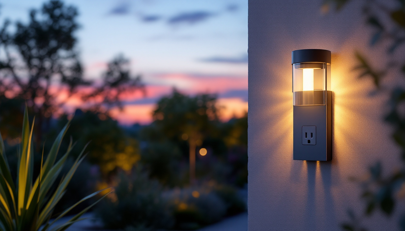 A photograph of capture a photograph of an outdoor wall light with an integrated outlet