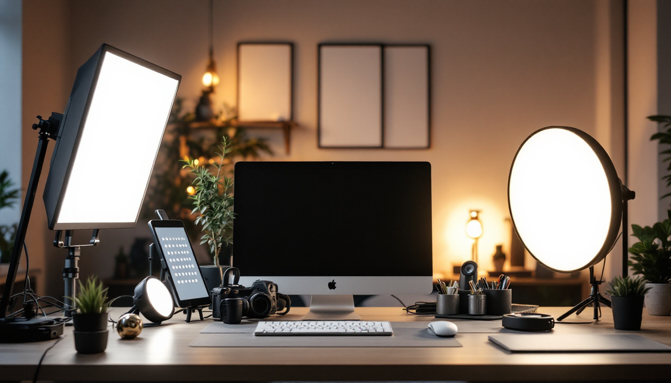 A photograph of a well-lit workspace featuring a variety of 6-inch led lights in different applications