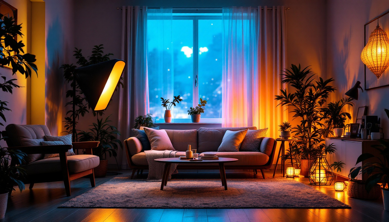 A photograph of a well-lit room showcasing a variety of led lighting kits in use