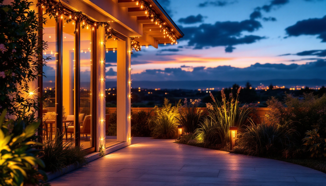 A photograph of a beautifully illuminated outdoor space featuring solar led strip lights