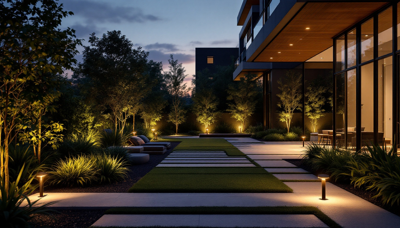 A photograph of a modern outdoor space illuminated by sleek led solar lights