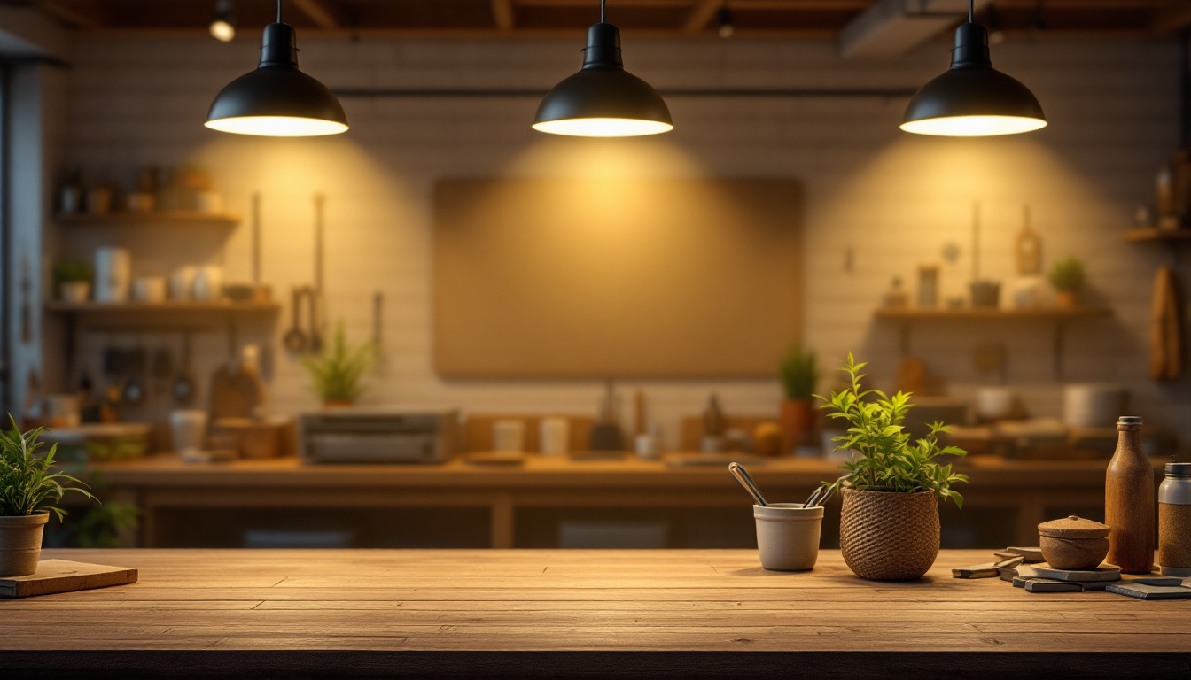 A photograph of a well-lit workshop or retail space showcasing dimmable led shop lights in action