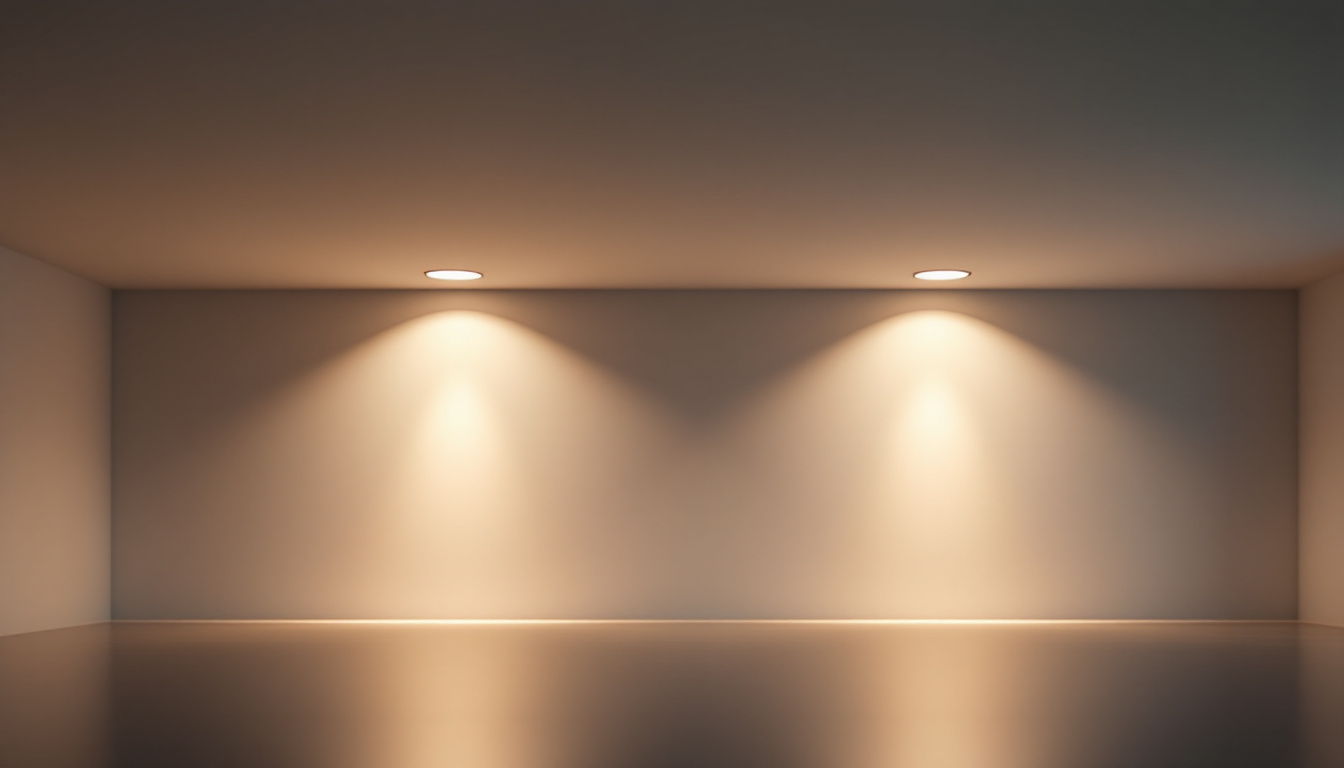 A photograph of a well-lit interior space featuring two recessed lights