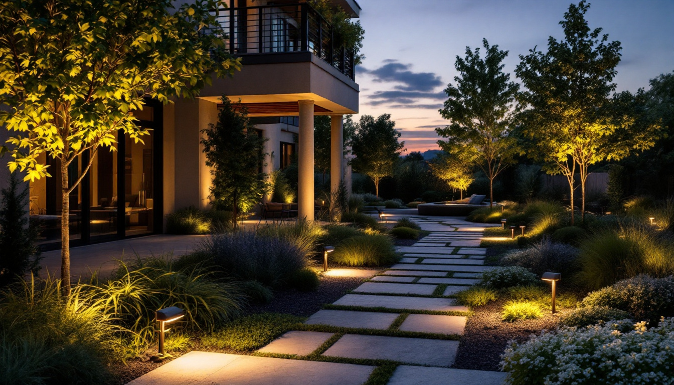 A photograph of a beautifully illuminated outdoor space at dusk