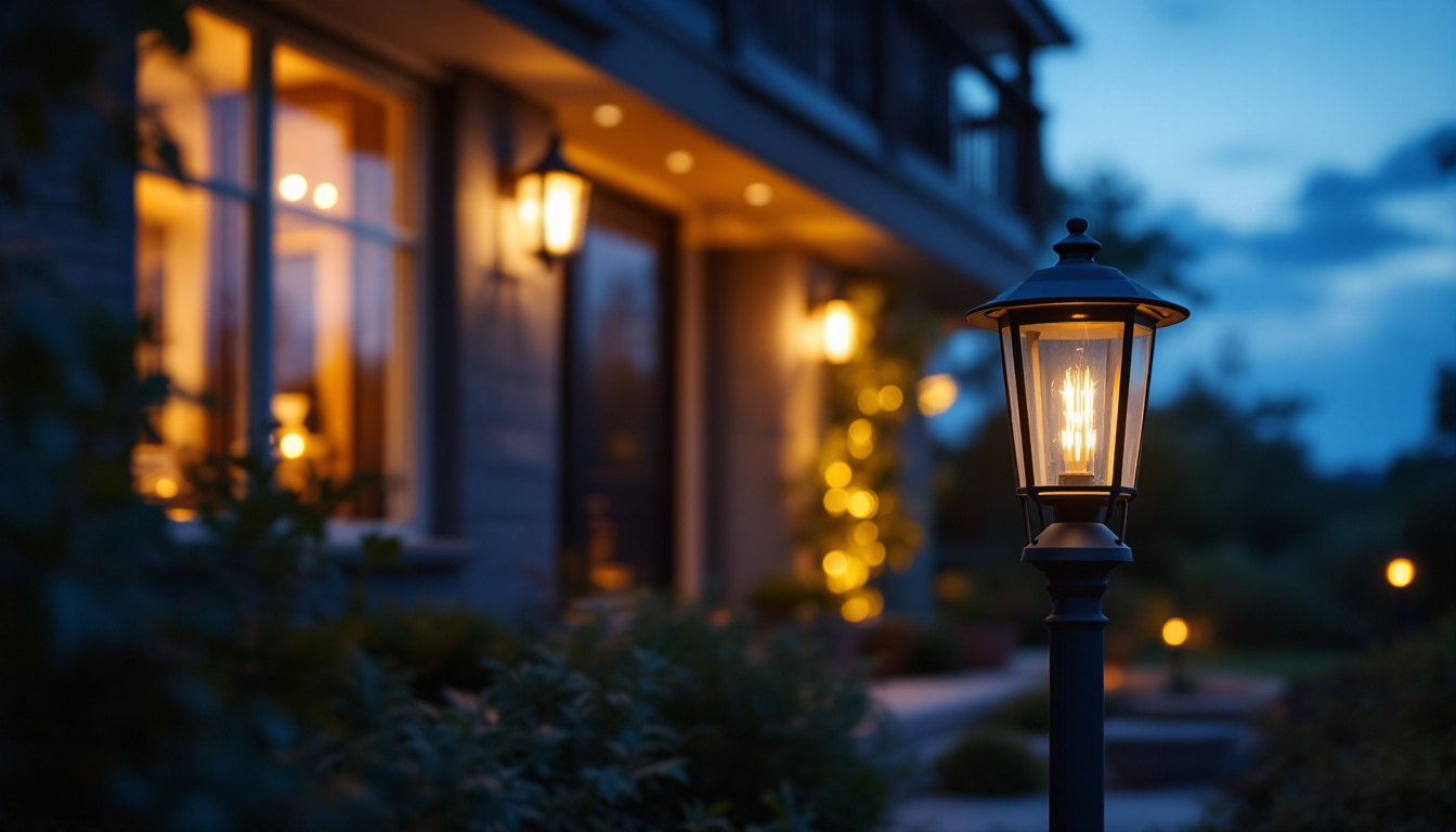 A photograph of a beautifully illuminated outside house lamp