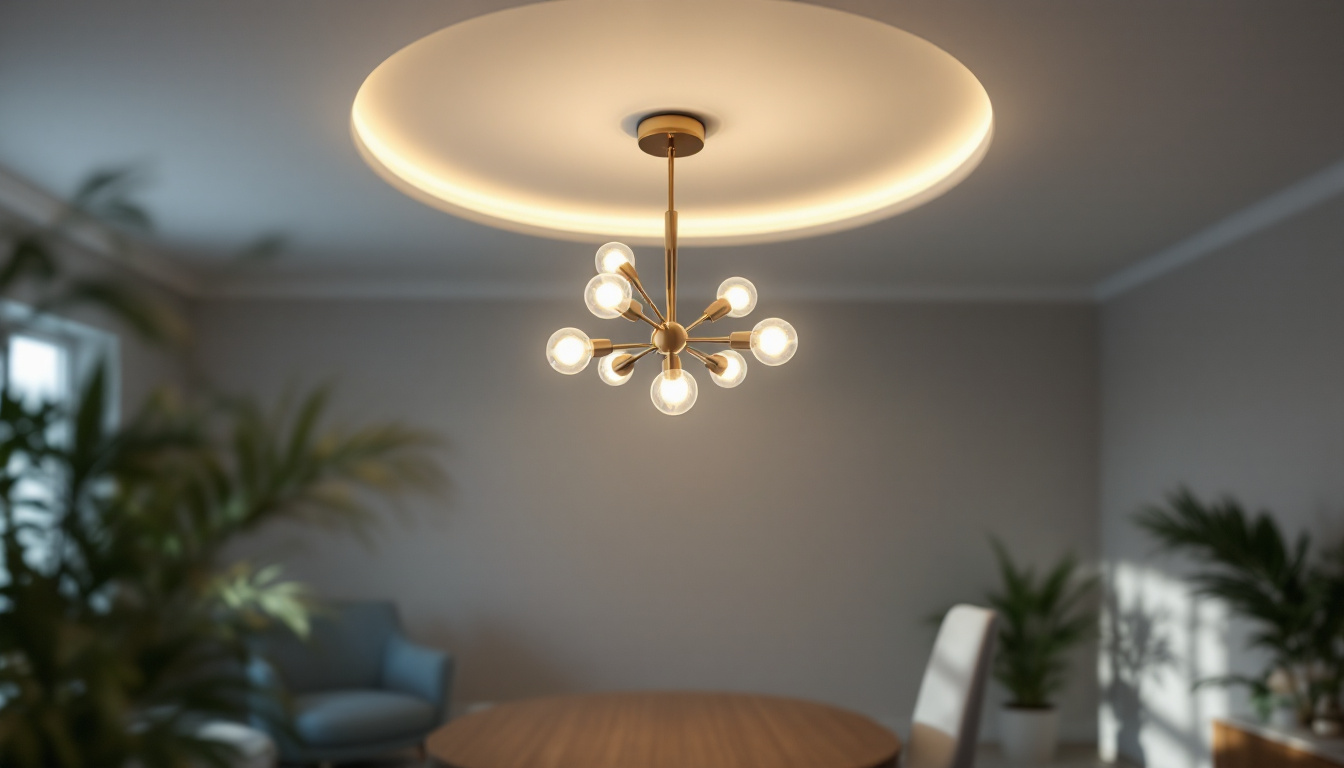 A photograph of a beautifully designed recessed light chandelier in a well-lit room