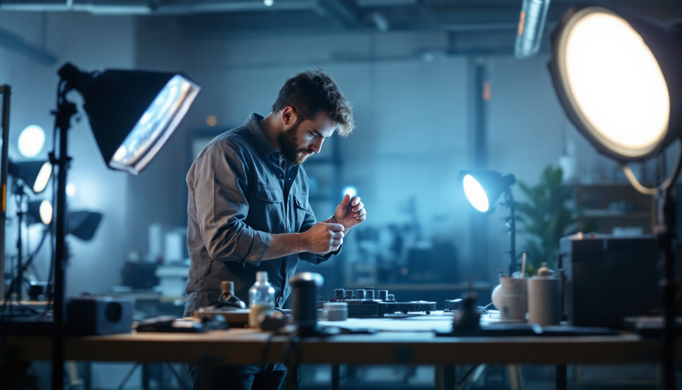 A photograph of a well-lit engineering workspace featuring various light canisters in use