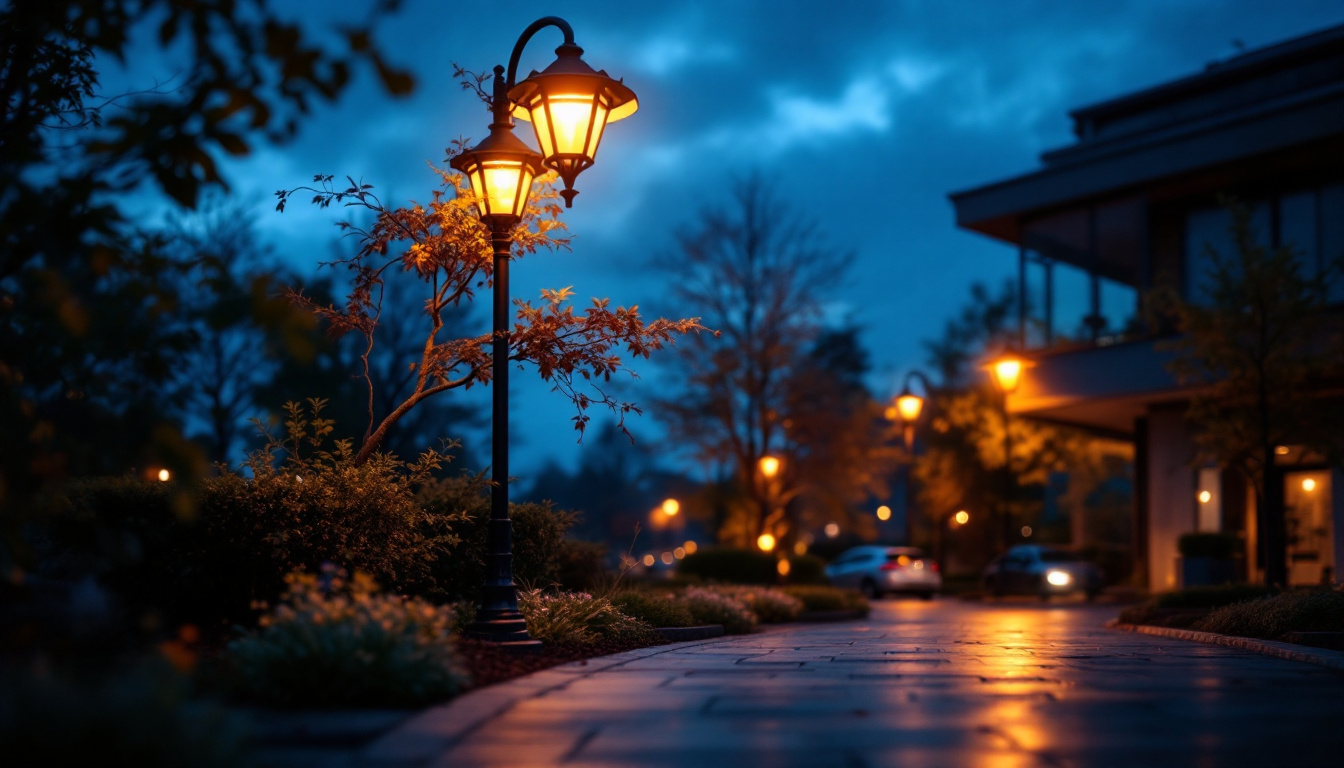 A photograph of a beautifully illuminated street post light at dusk