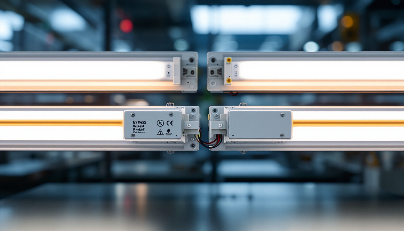 A photograph of a close-up shot of a fluorescent bypass ballast and a digital ballast side by side