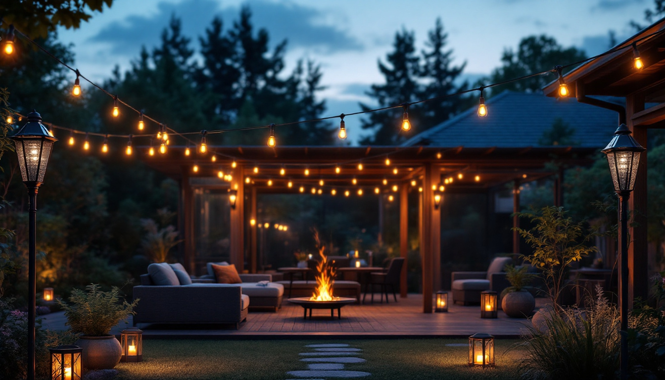 A photograph of a beautifully illuminated outdoor space at dusk