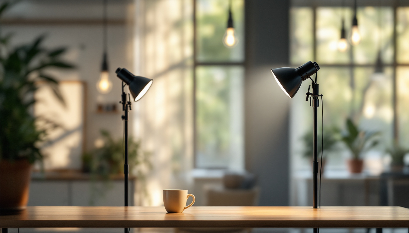 A photograph of a well-designed commercial lighting setup in an office or retail environment
