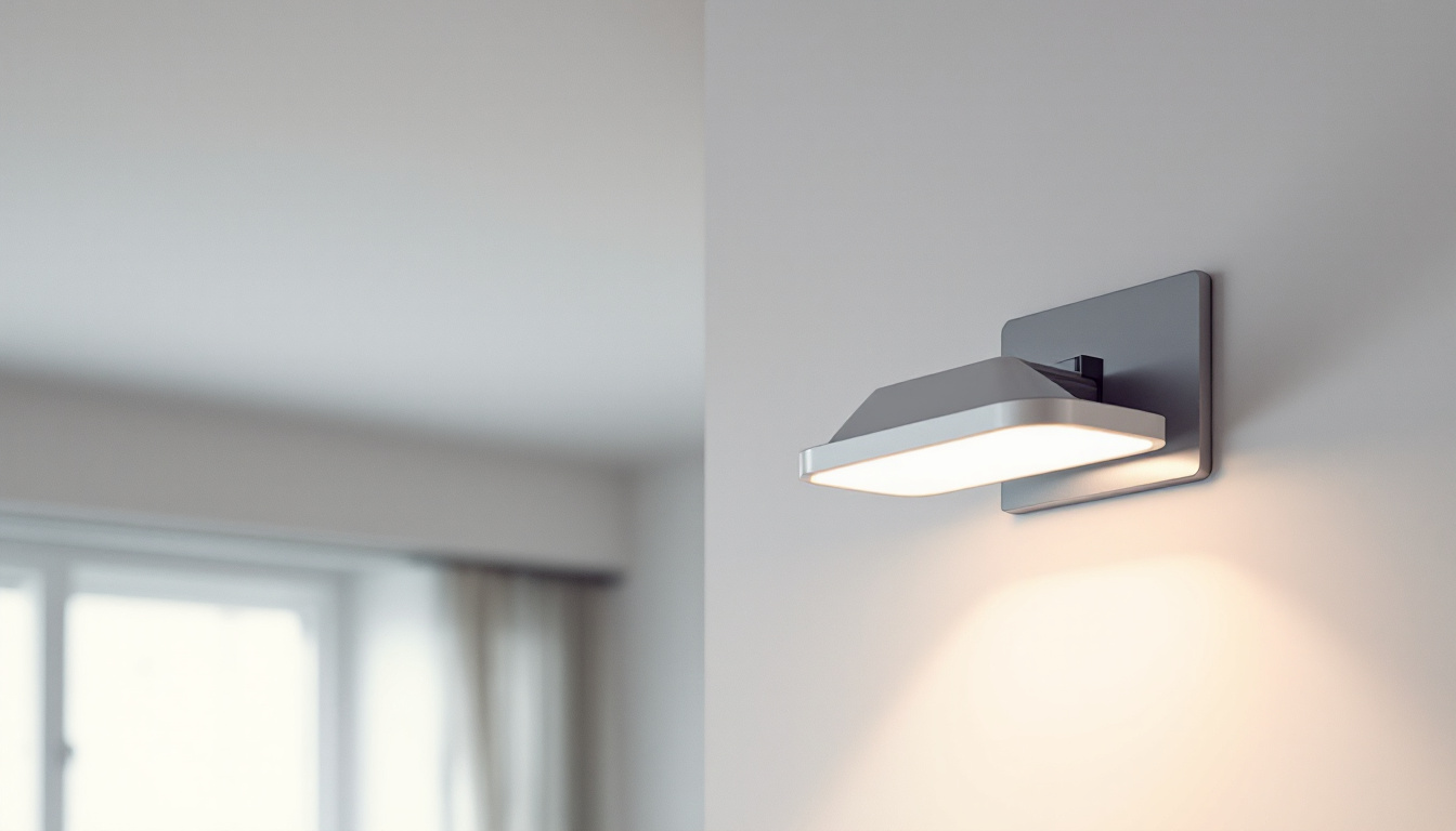 A photograph of a well-lit room featuring an energy-efficient light fixture mounted on a sleek mounting plate