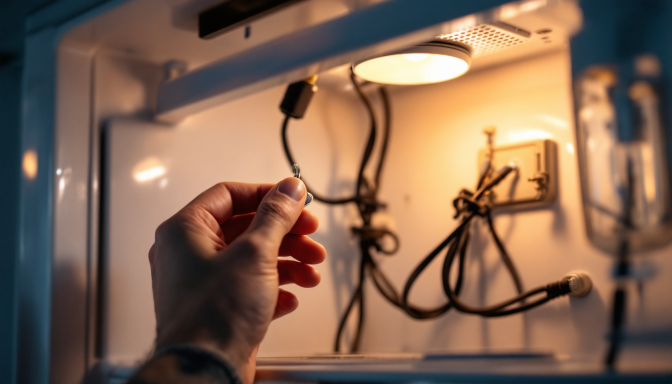 A photograph of a close-up shot of a refrigerator's interior showcasing its lighting system
