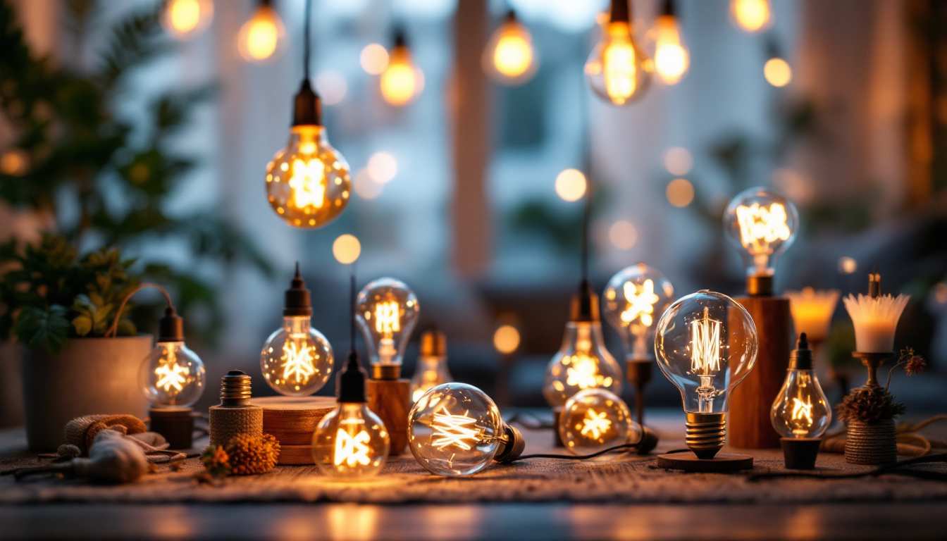 A photograph of a beautifully arranged display of decorative light globes in various styles and sizes