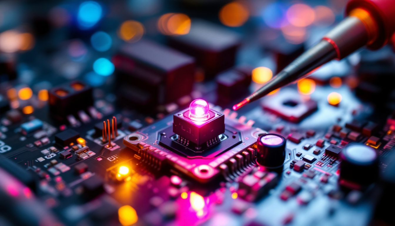 A photograph of a close-up view of a surface mount led light installed on a circuit board