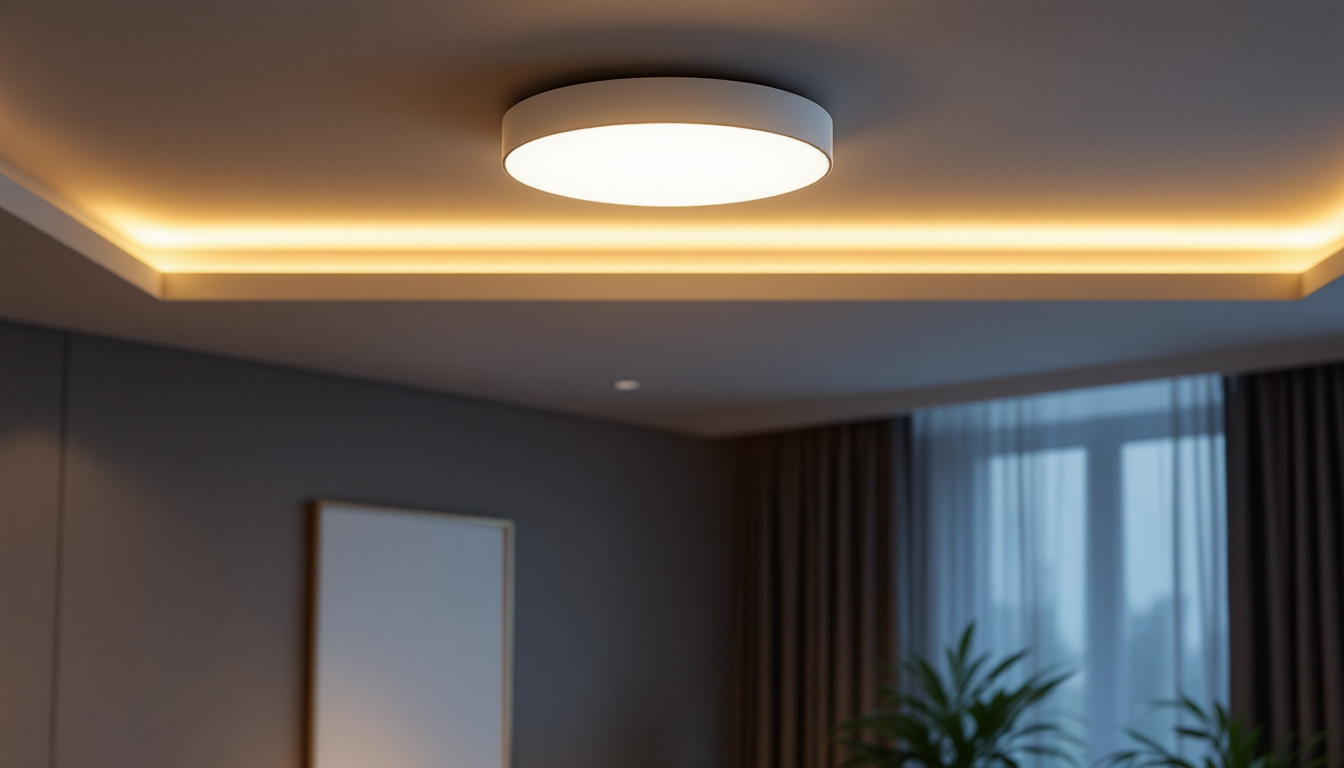 A photograph of a well-designed flush mount ceiling fixture installed in a modern interior setting