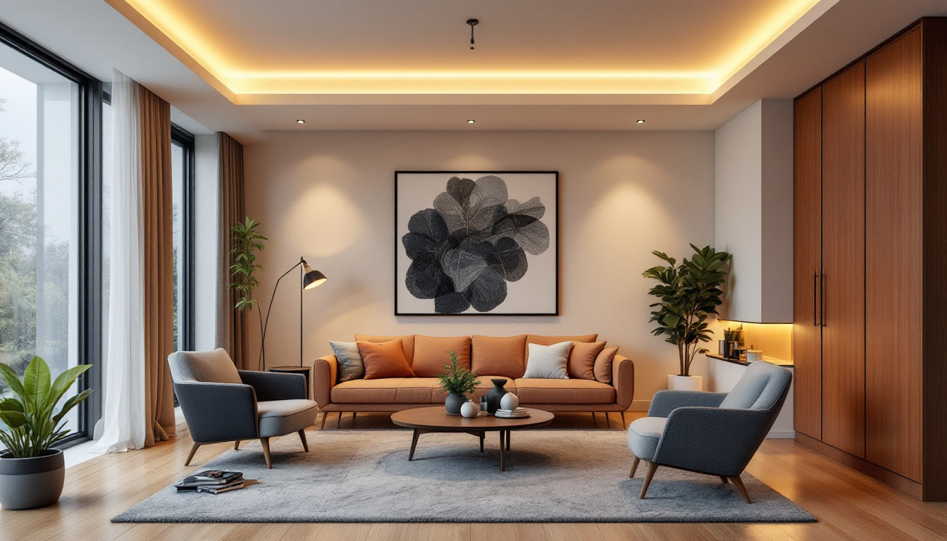 A photograph of a beautifully designed room featuring low voltage can lights
