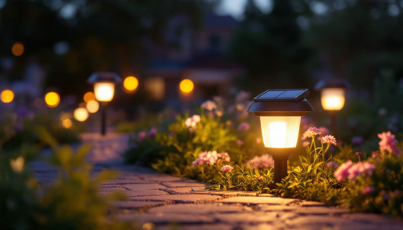 A photograph of a solar light installation in a beautifully illuminated outdoor setting