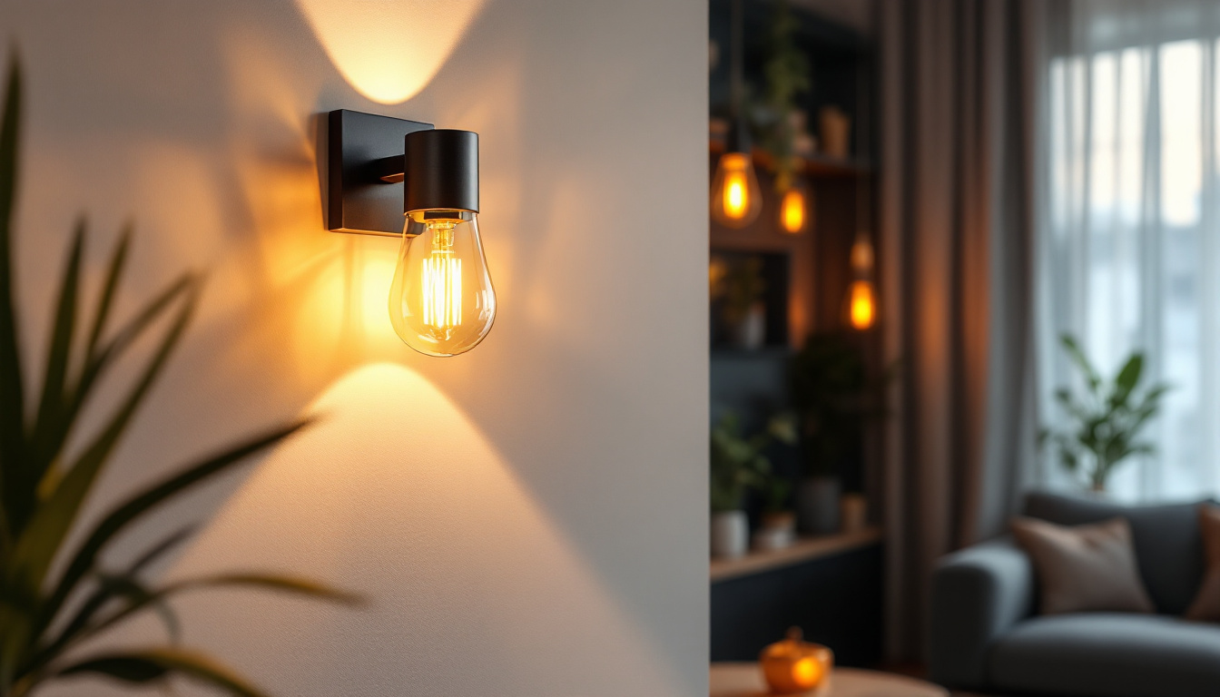 A photograph of a stylish indoor wall lantern beautifully illuminated in a modern living space