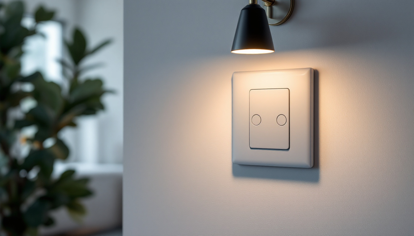 A photograph of a well-designed low-glare lighting setup featuring a three-wire switch in a modern interior space