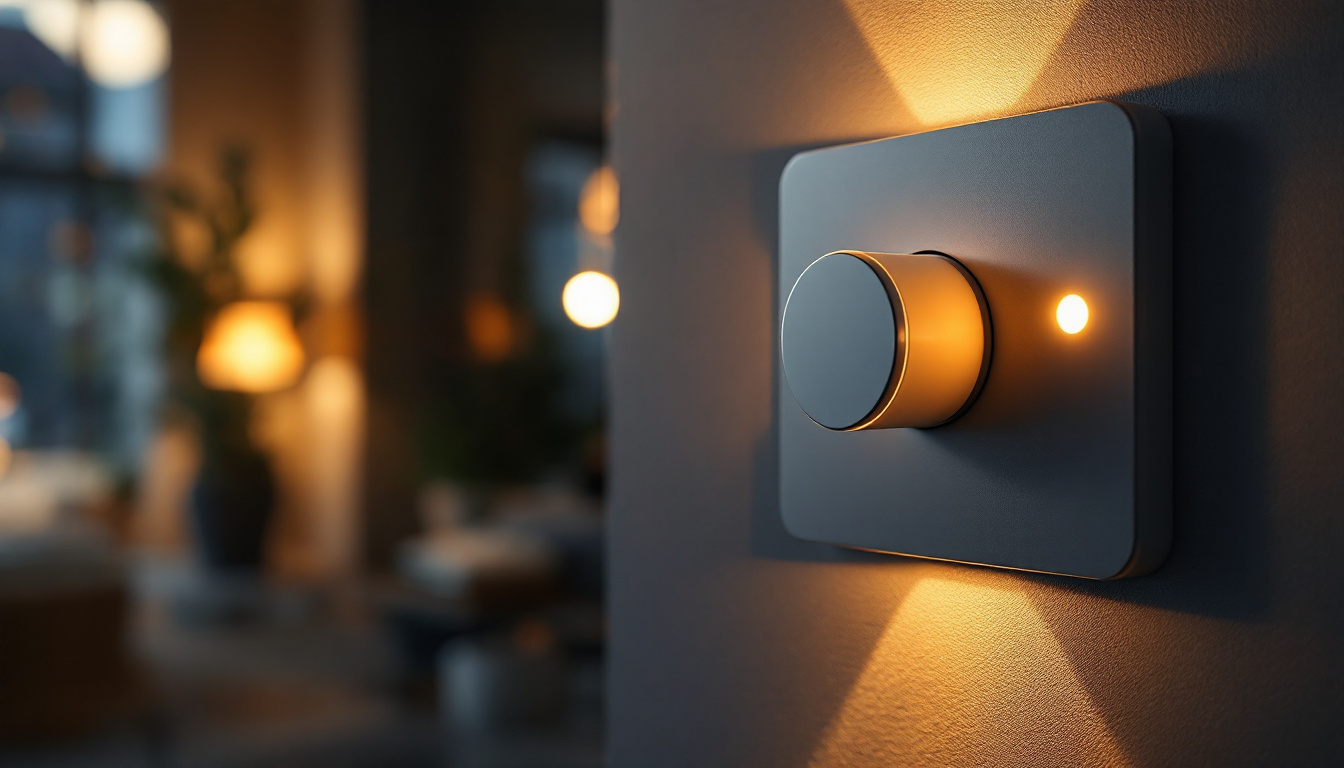 A photograph of a close-up shot of a modern led dimmer switch in action