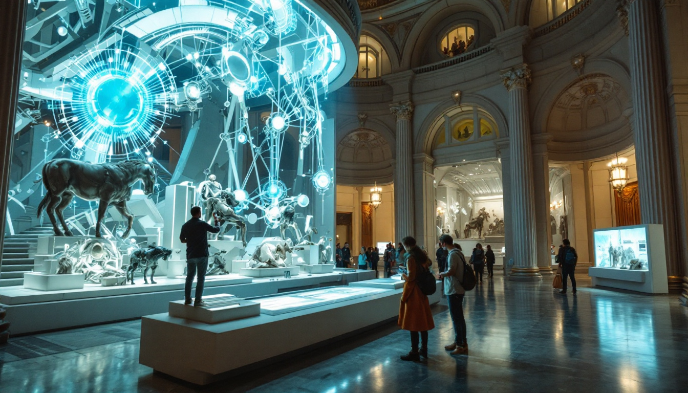 A photograph of a beautifully illuminated museum interior