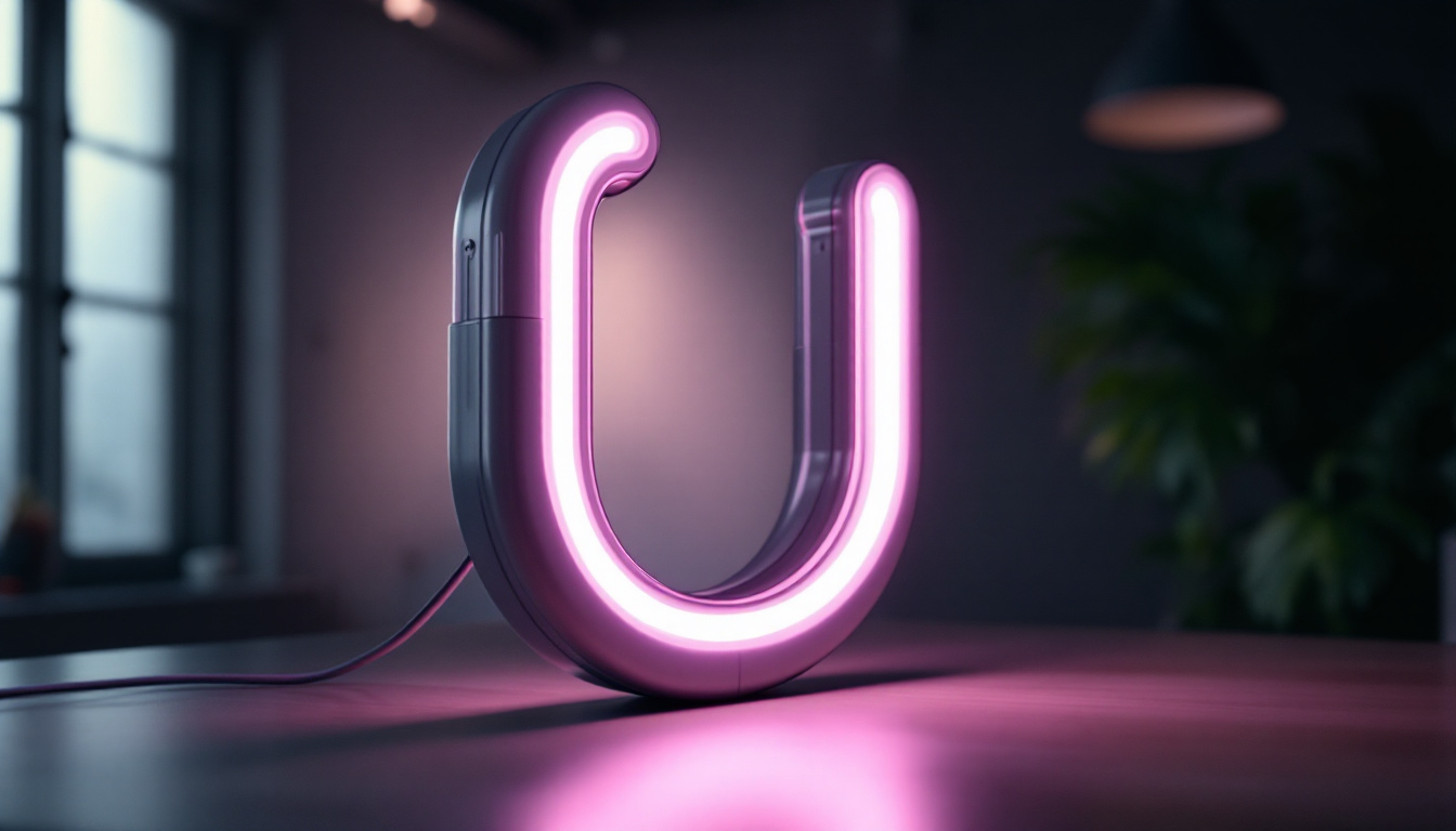 A photograph of a u-shaped fluorescent lamp in a well-lit setting