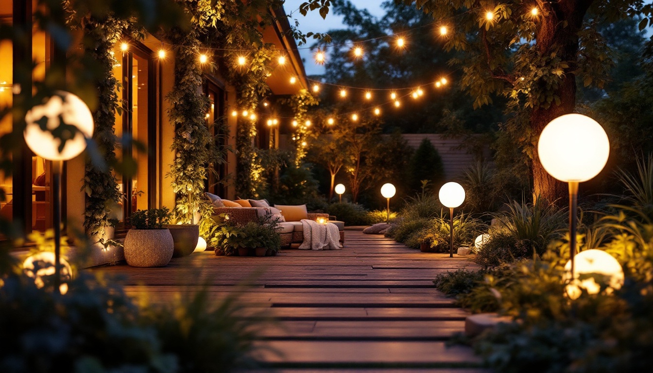 A photograph of a beautifully illuminated outdoor space featuring large led solar lights