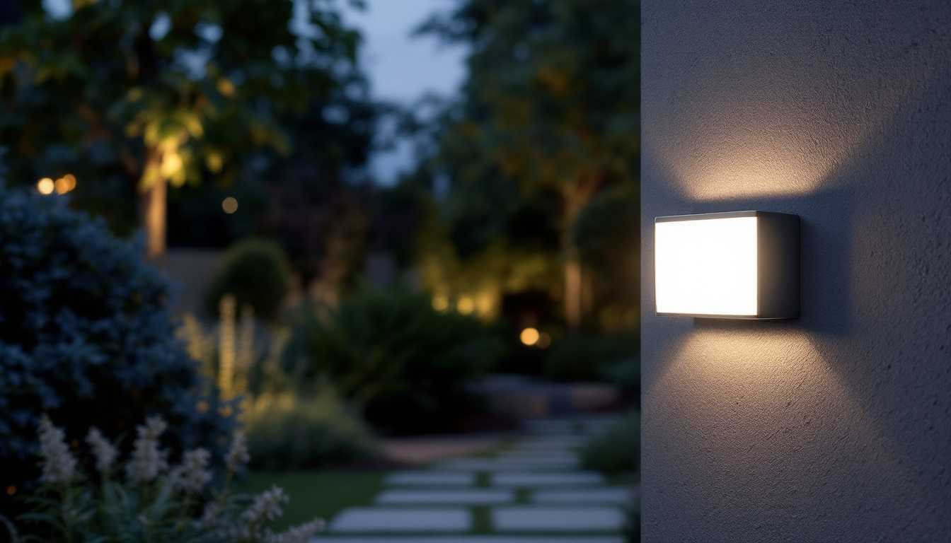 A photograph of capture a photograph of an outdoor motion sensor light installed in a garden or pathway