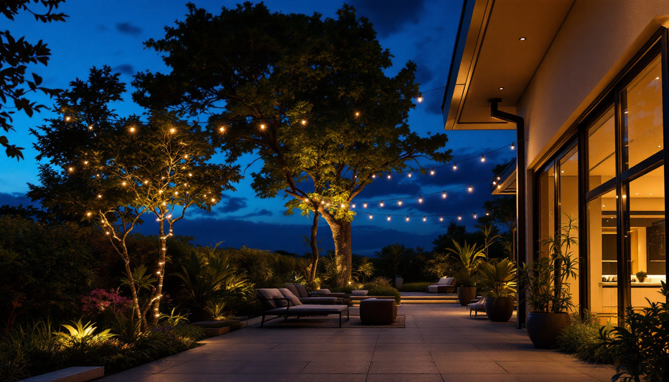 A photograph of a beautifully illuminated outdoor space featuring solar strip lights