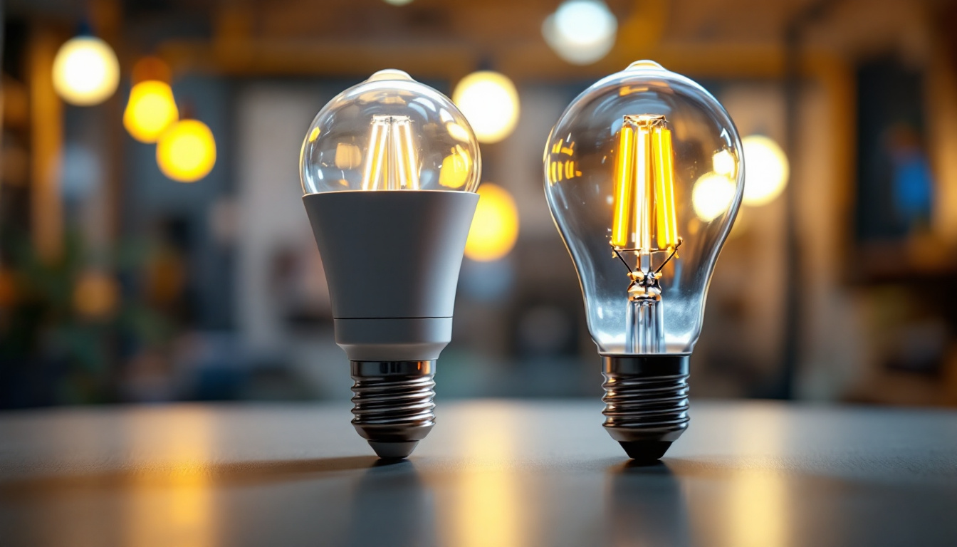 A photograph of a side-by-side comparison of t8 and t12 led bulbs