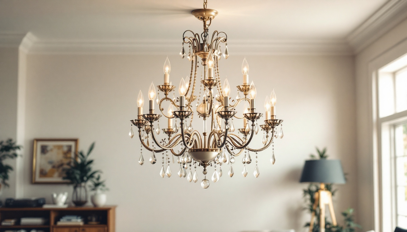 A photograph of a beautifully designed chandelier in a well-lit room