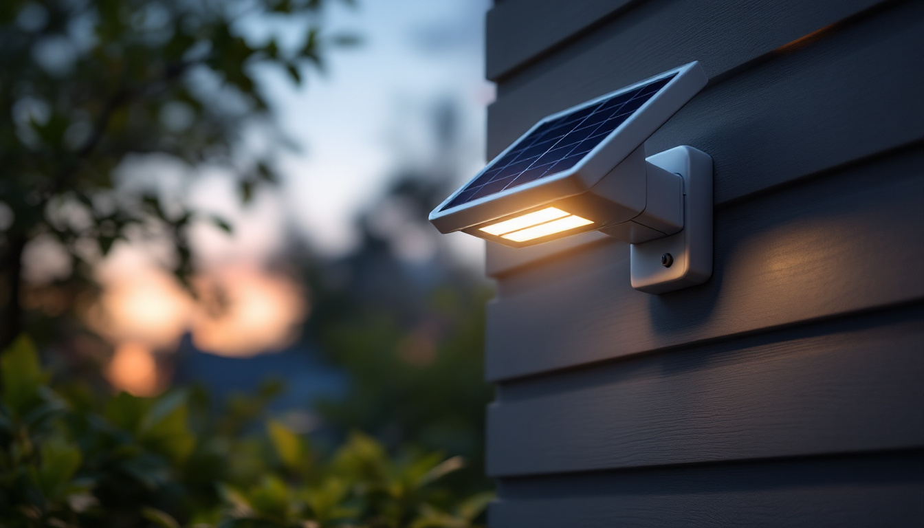 A photograph of a solar light outdoor wall mount installed on a home exterior