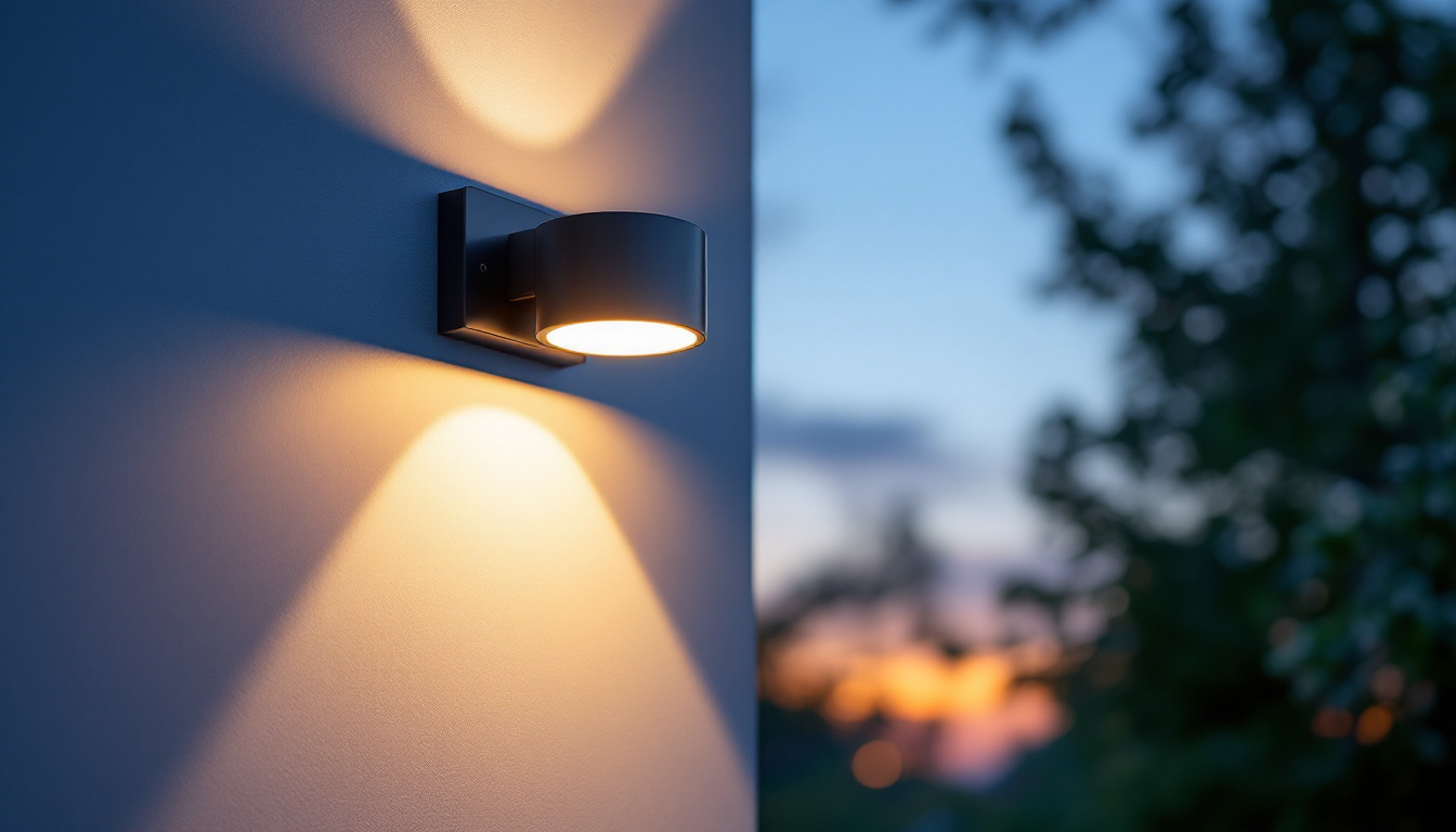 A photograph of a beautifully designed outdoor flush mount light fixture installed in a scenic outdoor setting during twilight