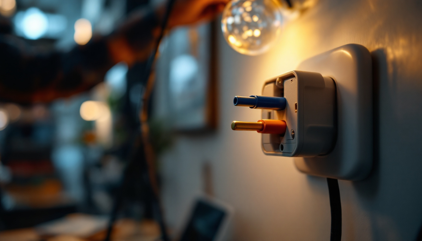 A photograph of a close-up of a 120v electrical plug being wired into a modern lighting fixture
