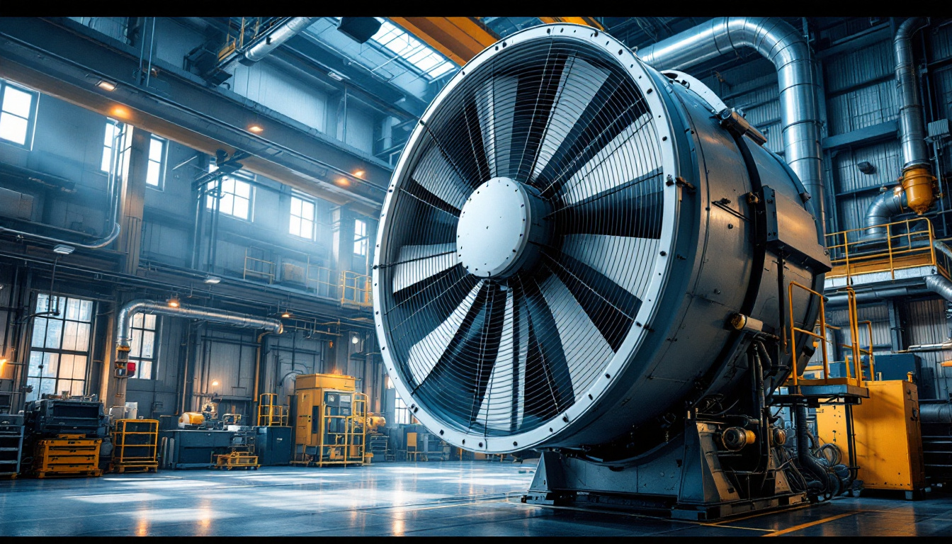 A photograph of a large industrial fan in an operational setting