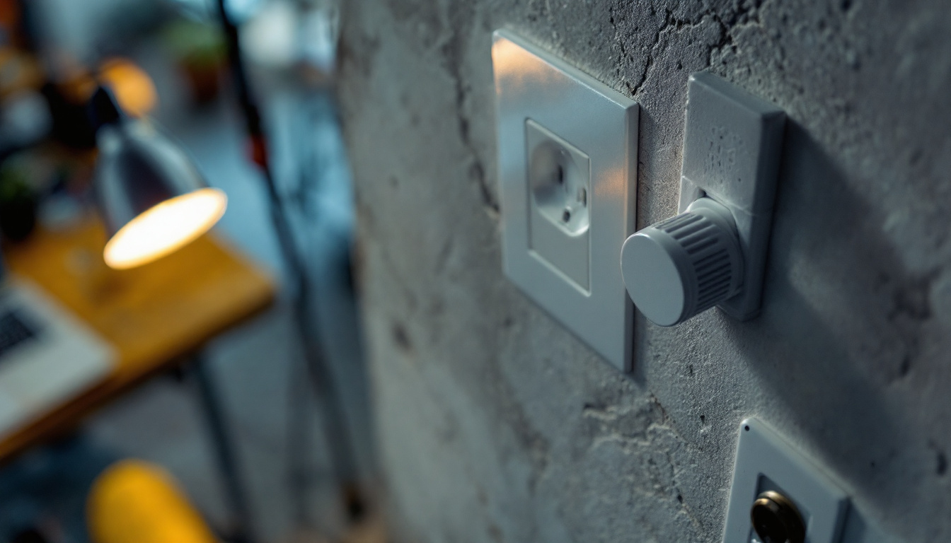 A photograph of a utility light socket in use within a workspace