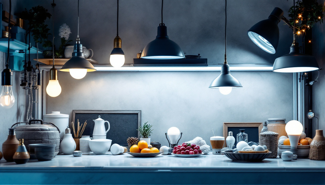 A photograph of a well-lit cooler showcasing various lighting fixtures and bulbs