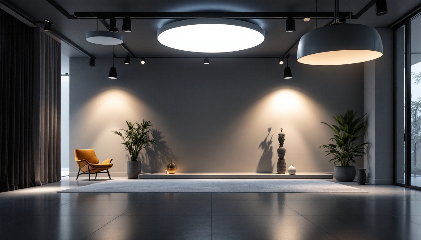 A photograph of a modern interior space featuring various styles of downlight fixtures in use