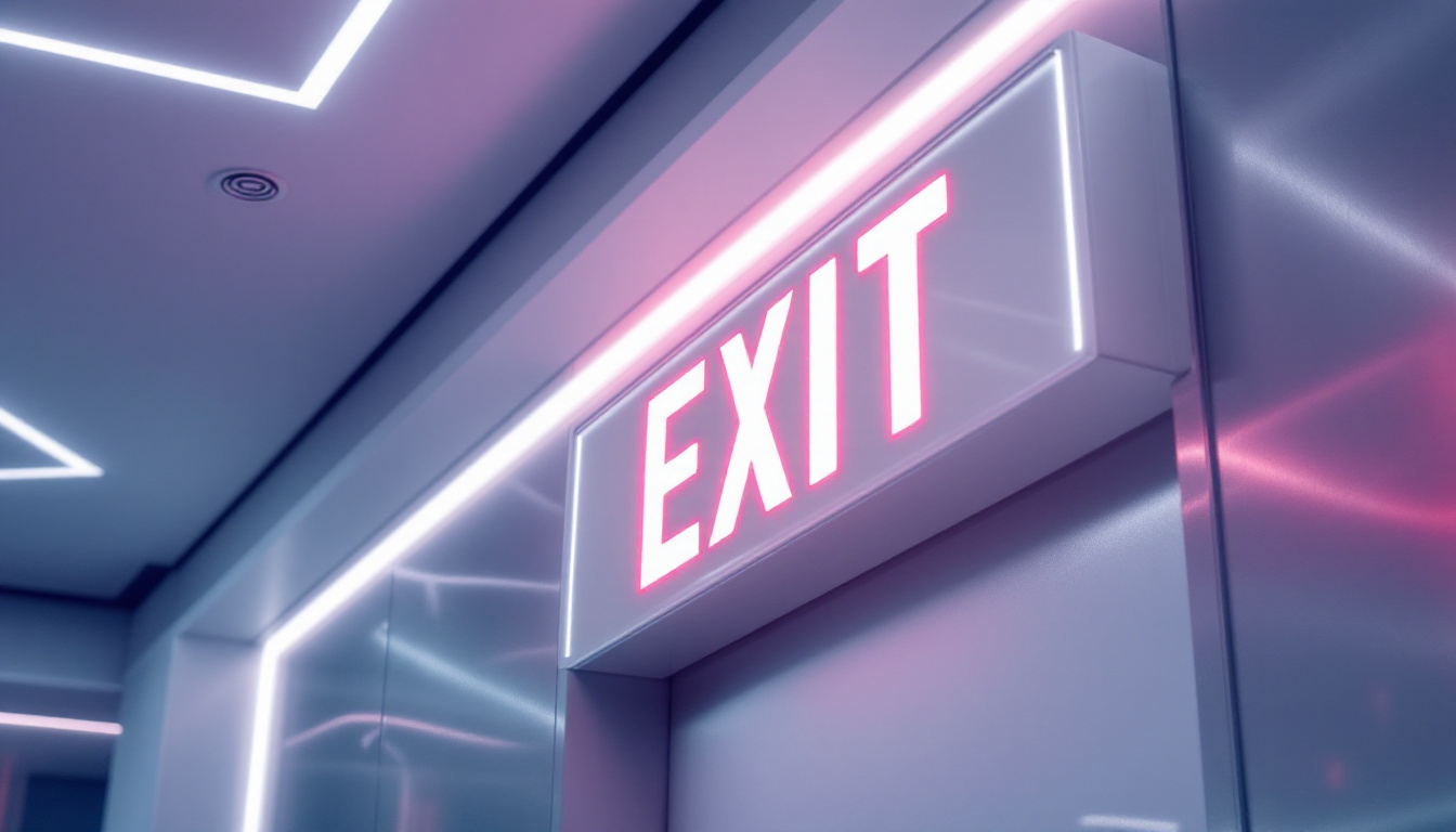 A photograph of a modern illuminated exit sign integrated into a sleek
