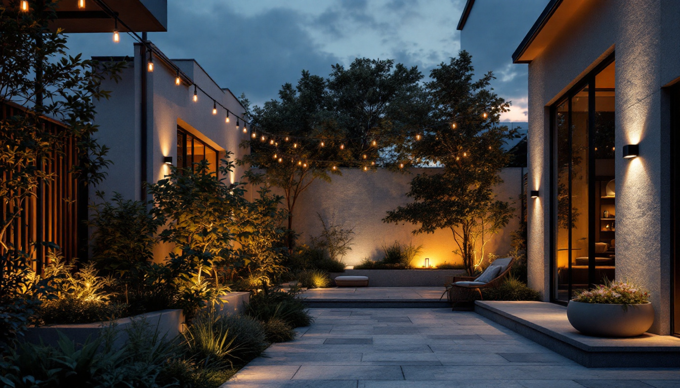 A photograph of a beautifully illuminated outdoor space at dusk