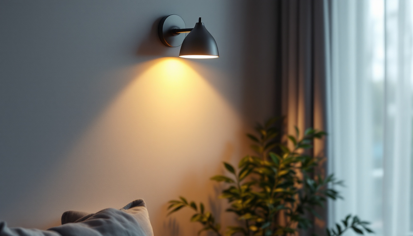 A photograph of a stylish wall corner lamp illuminating a cozy