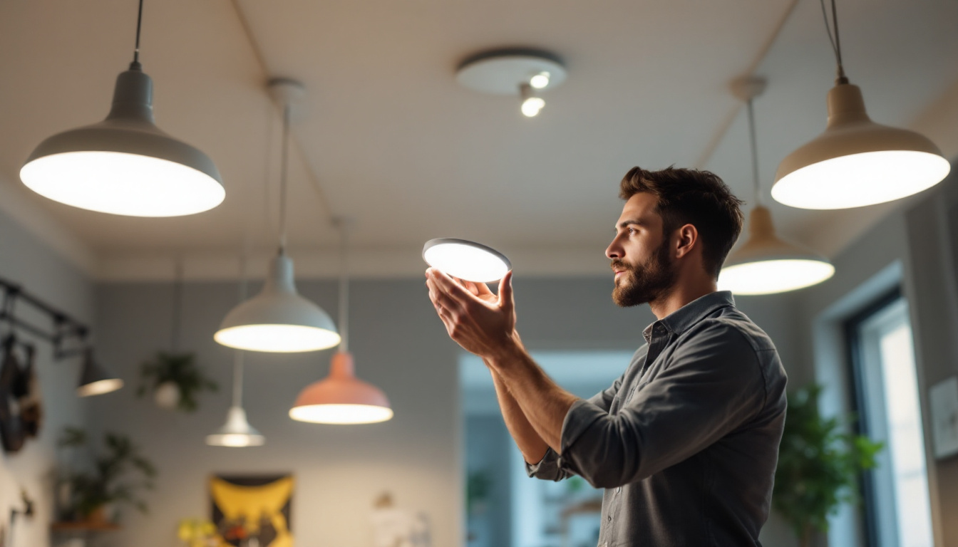 A photograph of a well-lit interior space showcasing various styles of led light fixtures