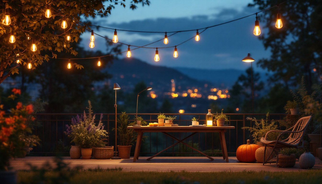 A photograph of an outdoor setting illuminated by various energy-efficient work lights