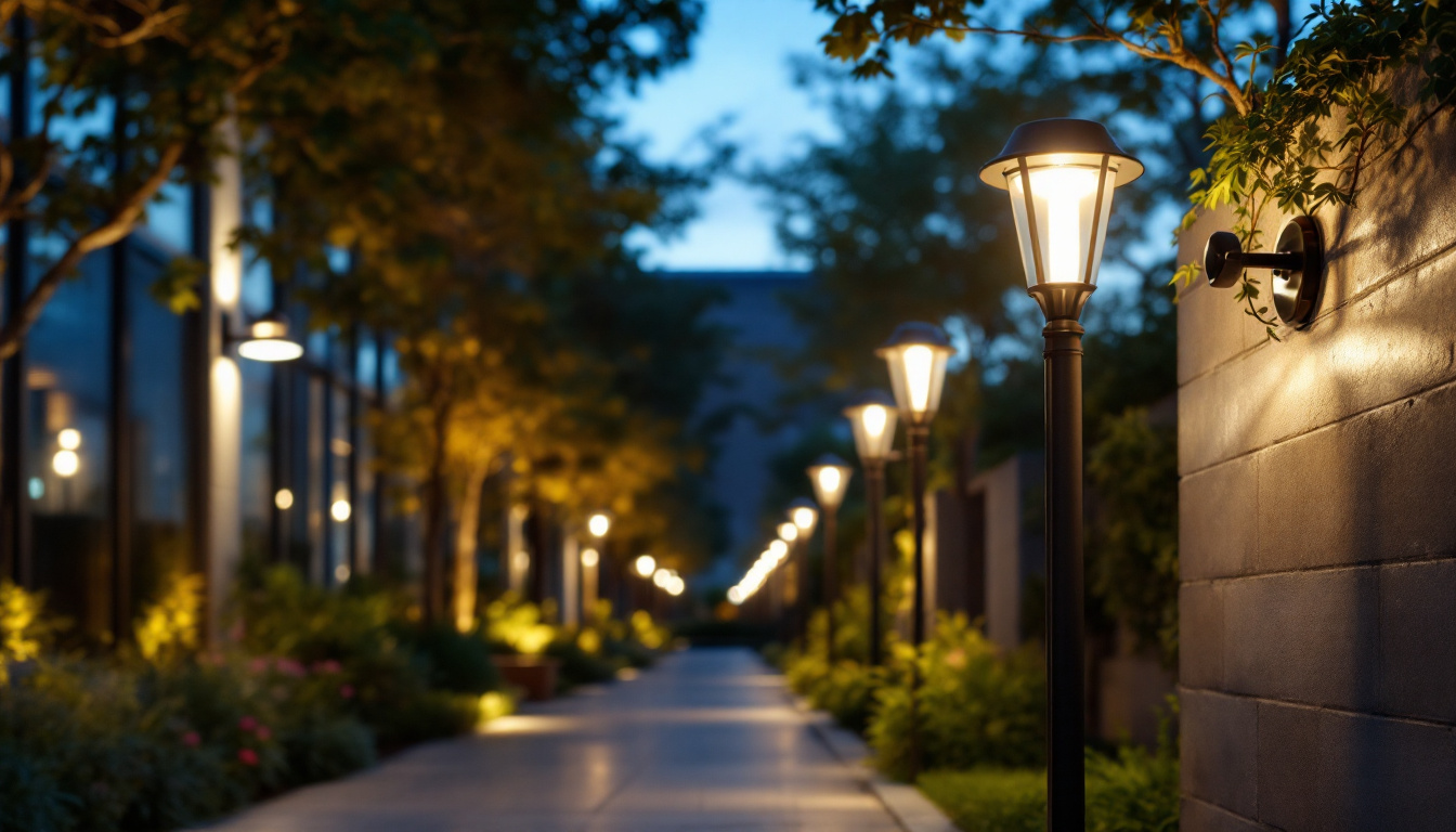 A photograph of a beautifully illuminated outdoor space featuring energy-efficient lighting fixtures