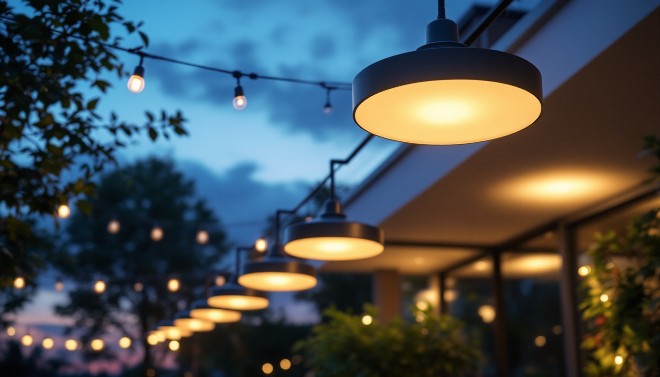 A photograph of a beautifully illuminated outdoor space featuring stylish led ceiling lights